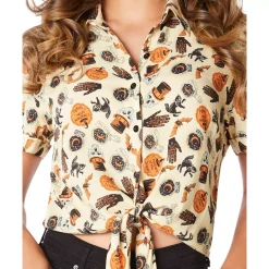 Adult Vintage Halloween Icon Tie Front Shirt and Tote Bag