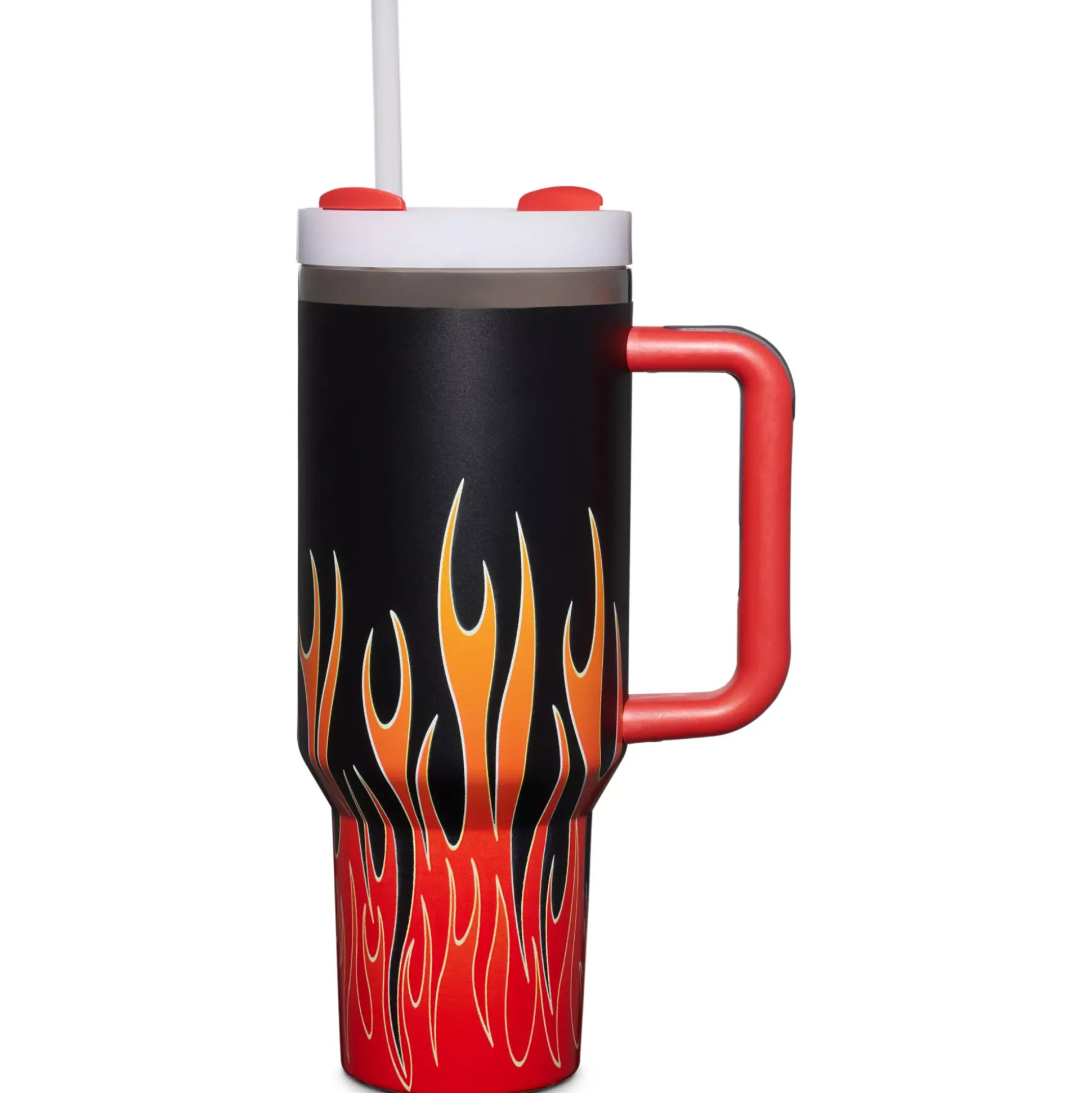 Black and Orange Flame Travel Tumbler with Straw - 40 oz.