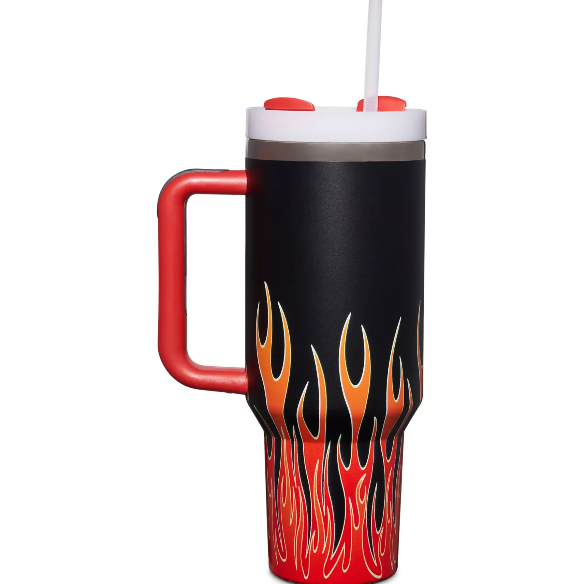 Black and Orange Flame Travel Tumbler with Straw - 40 oz.