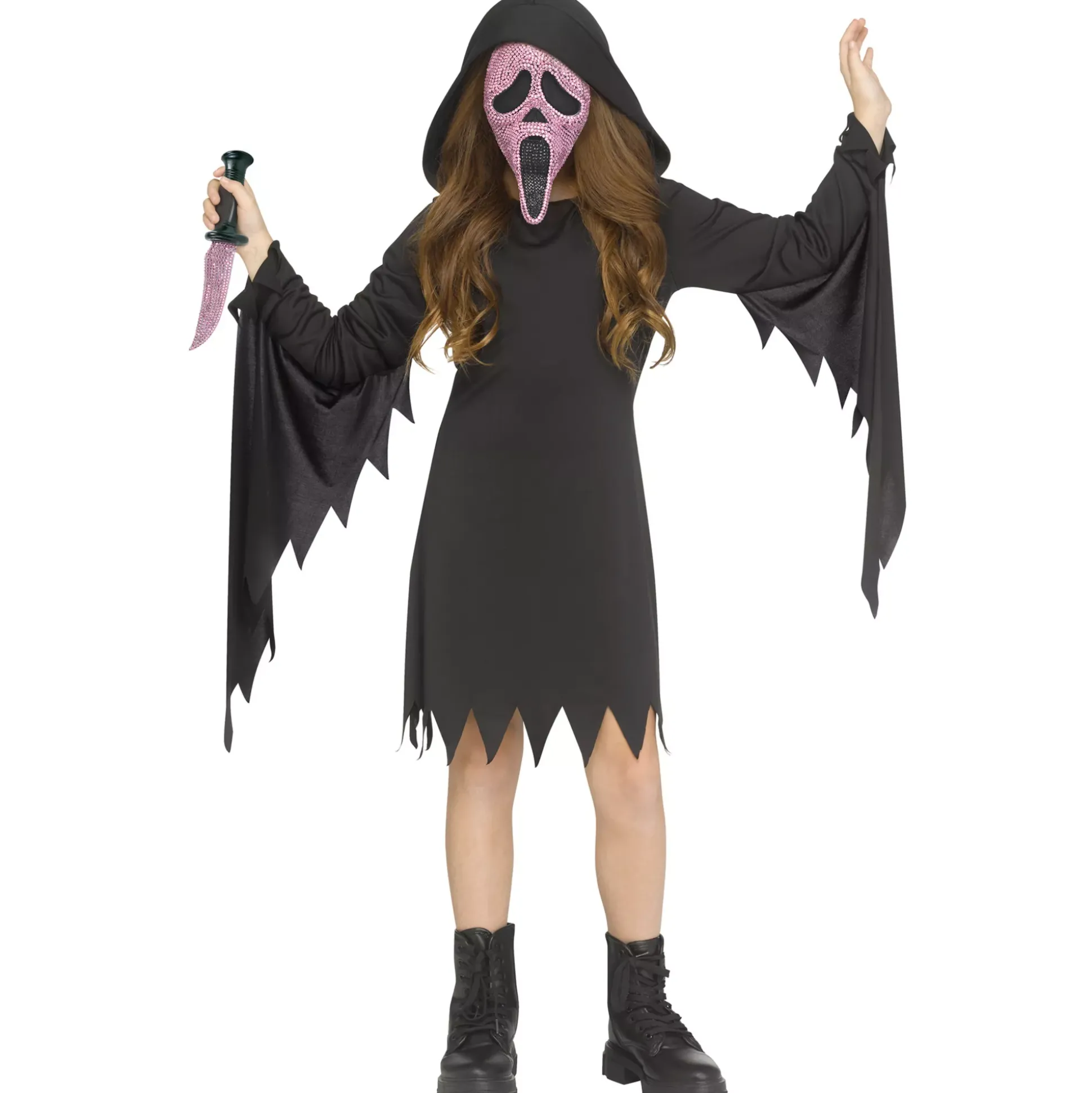 Kids Pink Ghost Face Bling Dress Costume