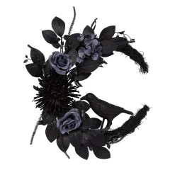 Mystical Arts Black Flower Crow Wreath