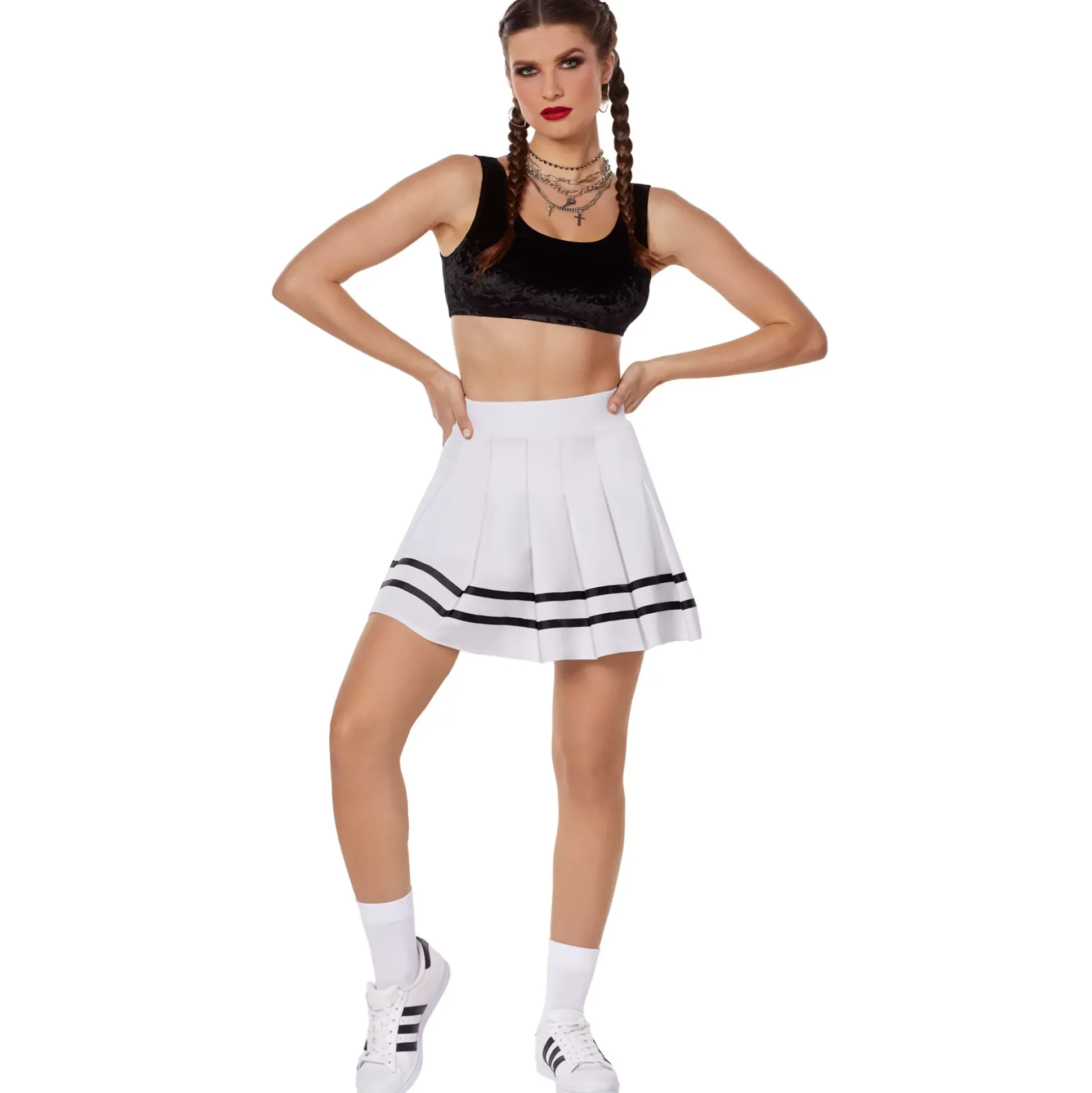 White Striped Pleated Cheerleader Skirt